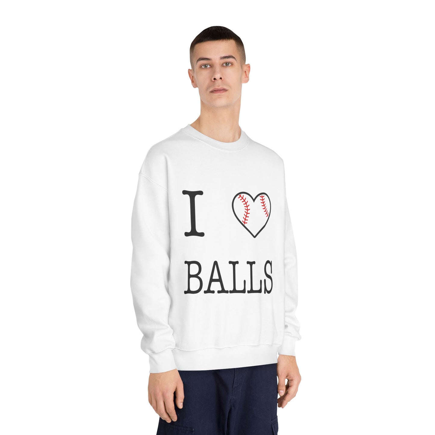 I Heart Balls Unisex DryBlend® Crewneck Sweatshirt (Black lettering)