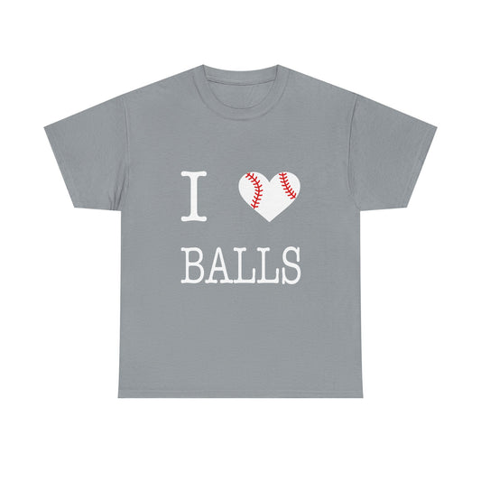 I Heart Balls Unisex Heavy Cotton Tee (White lettering)