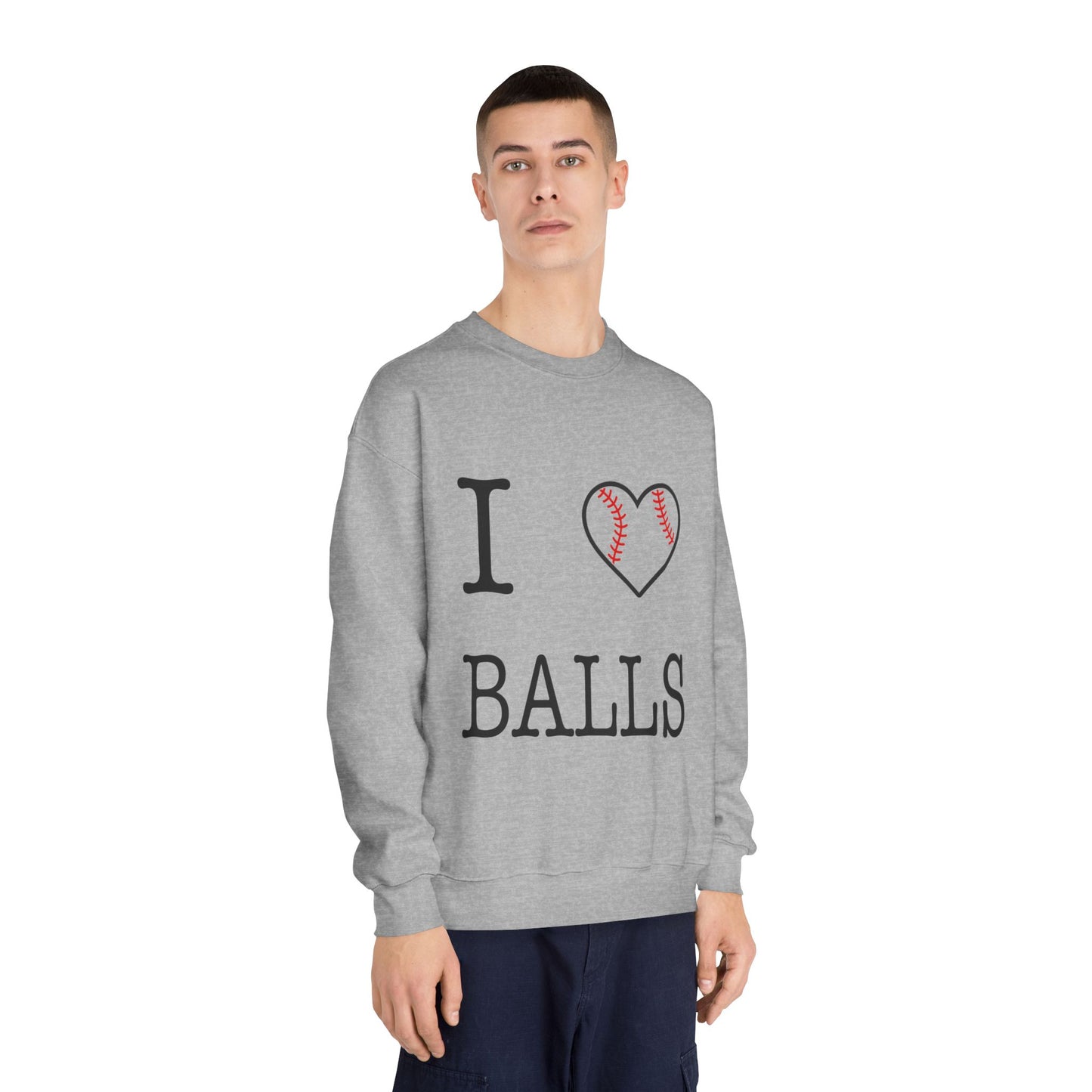 I Heart Balls Unisex DryBlend® Crewneck Sweatshirt (Black lettering)
