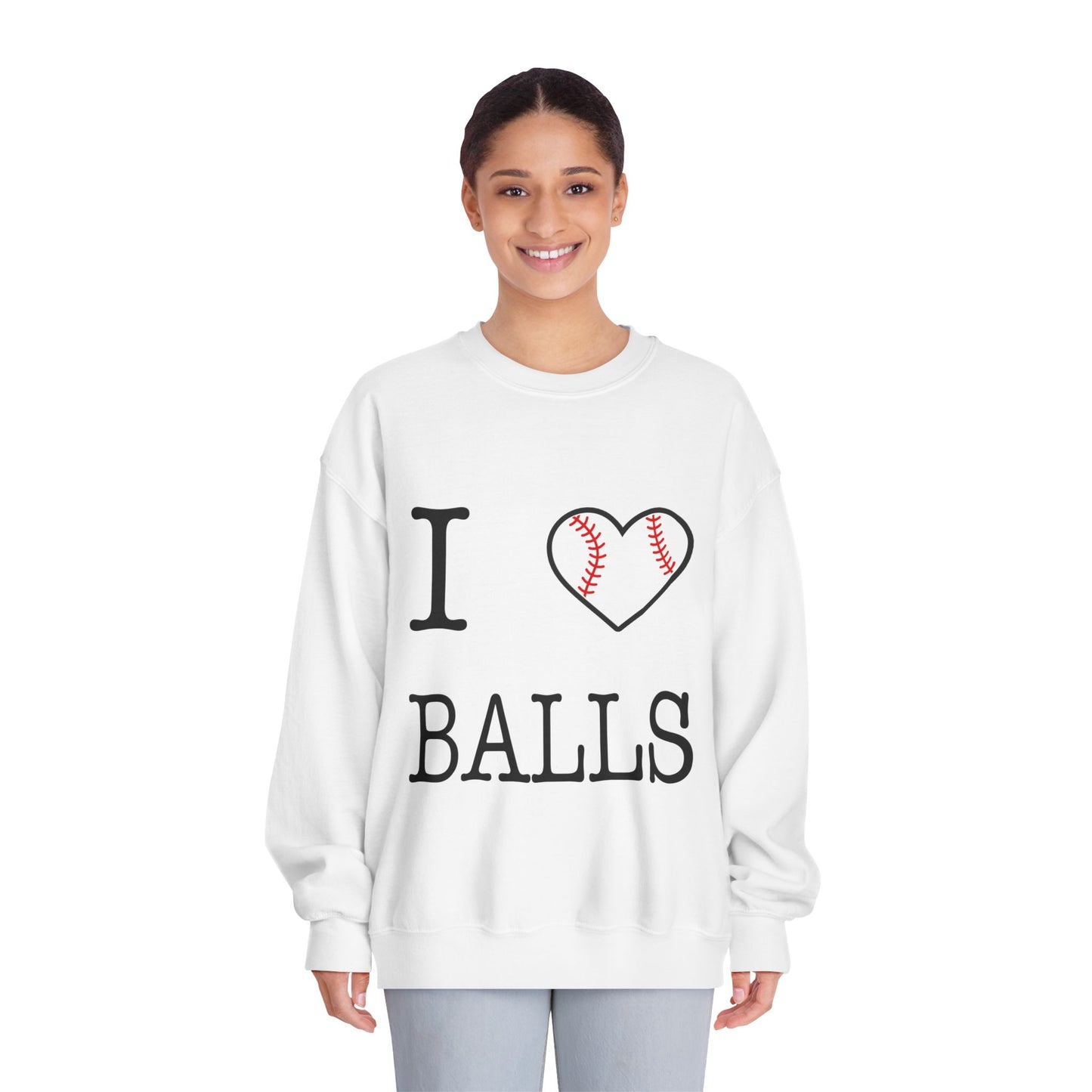 I Heart Balls Unisex DryBlend® Crewneck Sweatshirt (Black lettering)