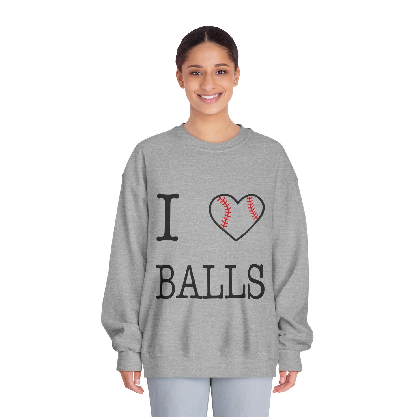 I Heart Balls Unisex DryBlend® Crewneck Sweatshirt (Black lettering)